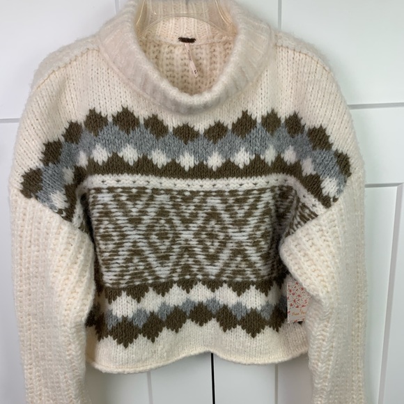 Free People Sweaters - NWT Free People Sweater XS Alpine Snowy Forest Chunky Knit Oversized Alpaca Wool